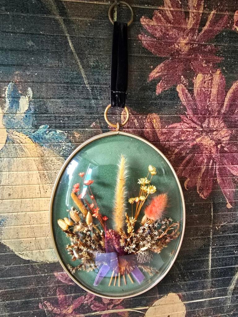 Vintage bolglas lijst droogbloemen, Ophalen of Verzenden