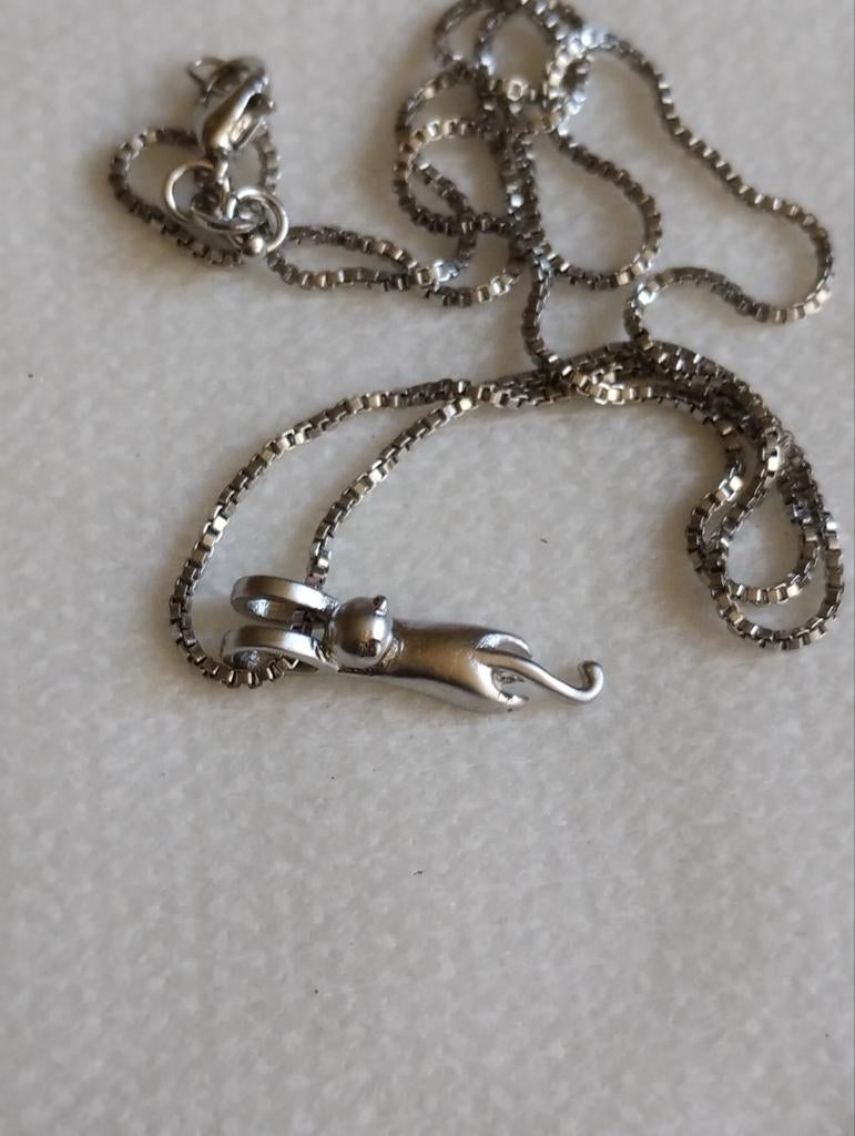Zilveren hanger met ketting poes 925, Verzenden, Nieuw, Zilver, Zilver