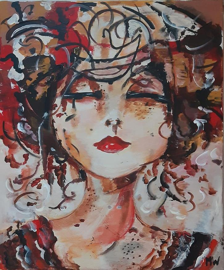 Abstract Vrouw  60-50cm, Antiek en Kunst, Kunst | Schilderijen | Abstract, Ophalen of Verzenden