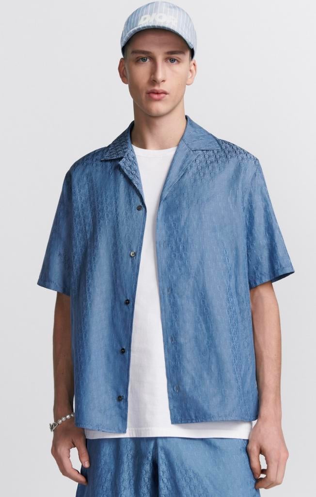 Dior Oblique Blouse Korte Mouwen Maat L, Kleding | Heren, Ophalen of Verzenden, Zo goed als nieuw, Blauw