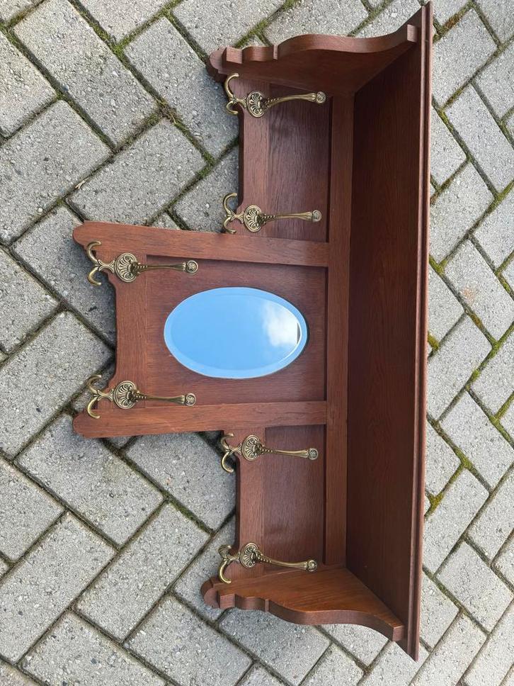 Antieke houten kapstok met spiegel in prima staat, Huis en Inrichting, Woonaccessoires | Kapstokken, Gebruikt, Wandkapstok, Minder dan 100 cm