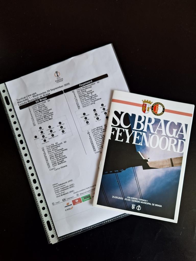 Progr/Teamsheet SC Braga-Feyenoord, Verzenden, Nieuw, Feyenoord