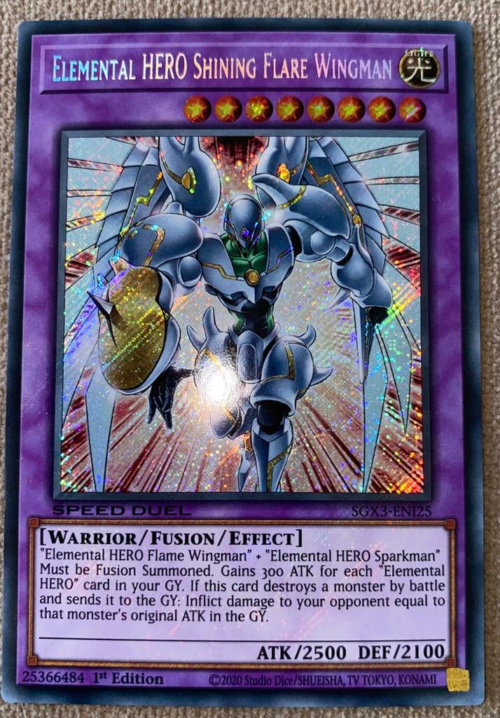 Yu-Gi-Oh! Elemental HERO Shining Flare Wingman SGX3 1st !, Ophalen of Verzenden, Zo goed als nieuw, Losse kaart