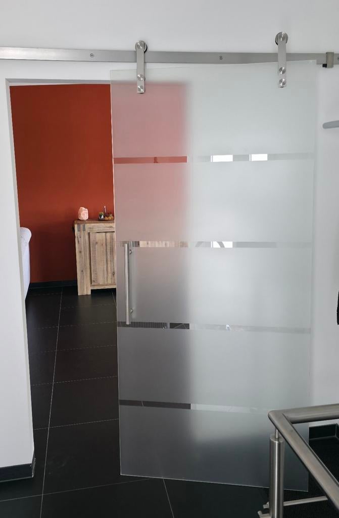 Zware glazen schuifdeur met railsysteem - 95x205 cm, Ophalen, Gebruikt, 80 tot 100 cm, Binnendeur