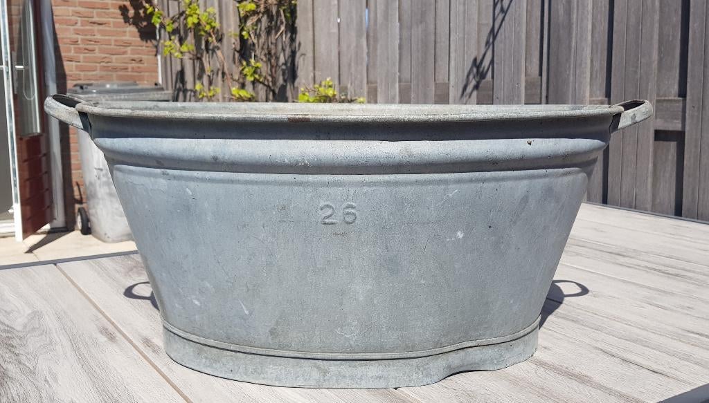 Grote, brocante, zinken teil (waterdicht), Ophalen, Gebruikt, Minder dan 30 cm, Metaal