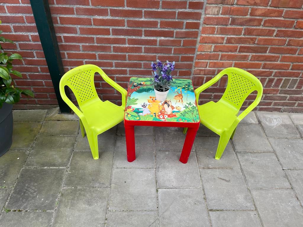 Kinder picknickset: tafel en 2 stoelen met jungleprint, Ophalen, Gebruikt, Tafel(s) en Stoel(en)