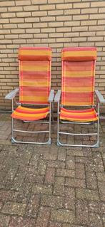 Twee opvouwbare campingstoelen, oranje/geel gestreept, Caravans en Kamperen, Kampeeraccessoires, Ophalen, Gebruikt