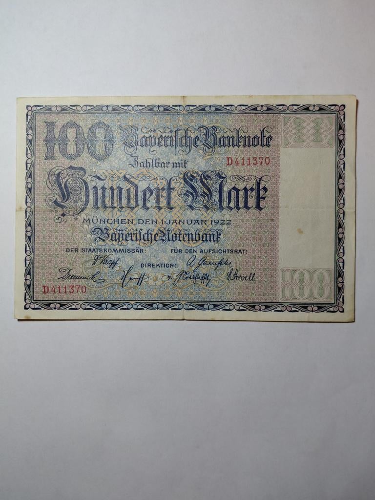 Bayerische 100 mark 1922 Duitsland, Postzegels en Munten, Bankbiljetten | Europa | Niet-Eurobiljetten, Ophalen of Verzenden, Duitsland