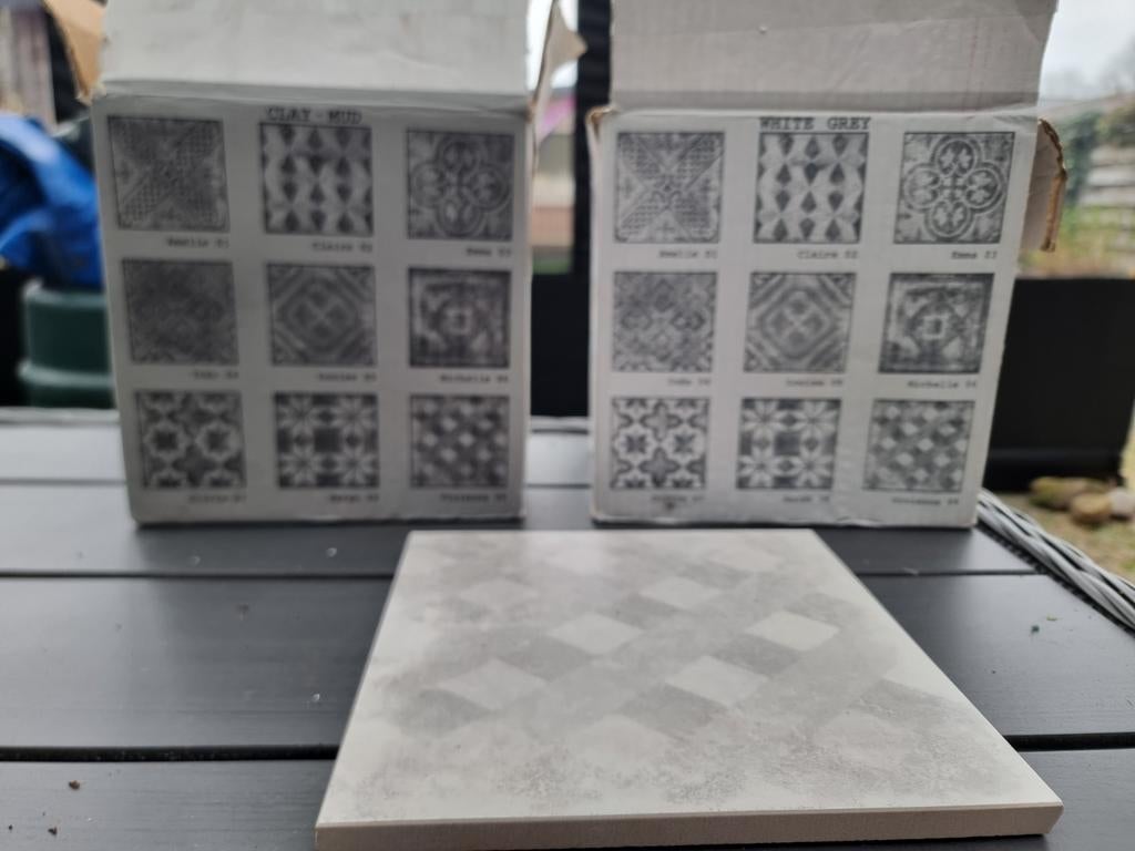 Vloer-/wandtegels Portugees 20x20cm wit/grijs, Ophalen, Nieuw, Keramiek, Minder dan 5 m²