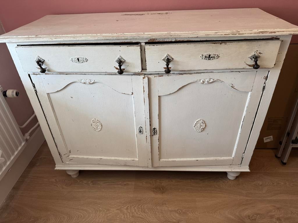 Commode / kast brocante vintage wit, Ophalen, Gebruikt, 25 tot 50 cm, 100 tot 150 cm