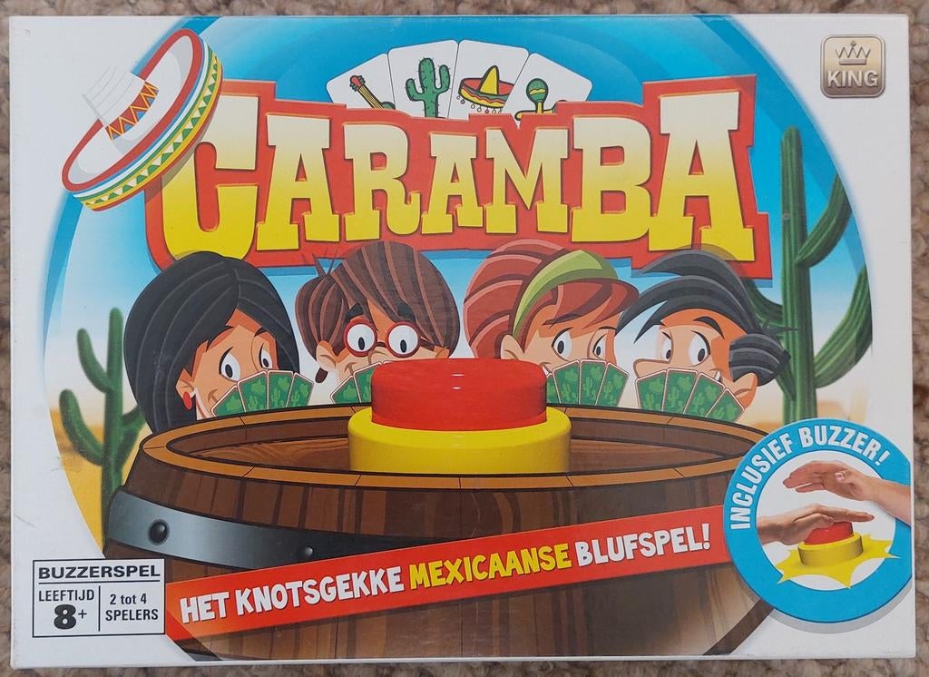 Caramba! Het knotsgekke Mexicaanse blufspel met buzzer, Drie of vier spelers, Ophalen of Verzenden, Zo goed als nieuw, King