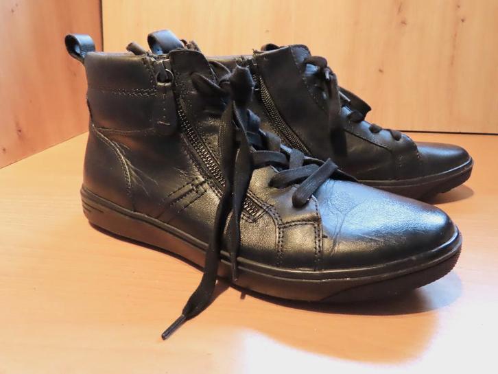 JANA Prachtige Echt Leren Zwarte Halfhoge Sneakers 41, Kleding | Dames, Schoenen, Zo goed als nieuw, Sneakers of Gympen, Zwart