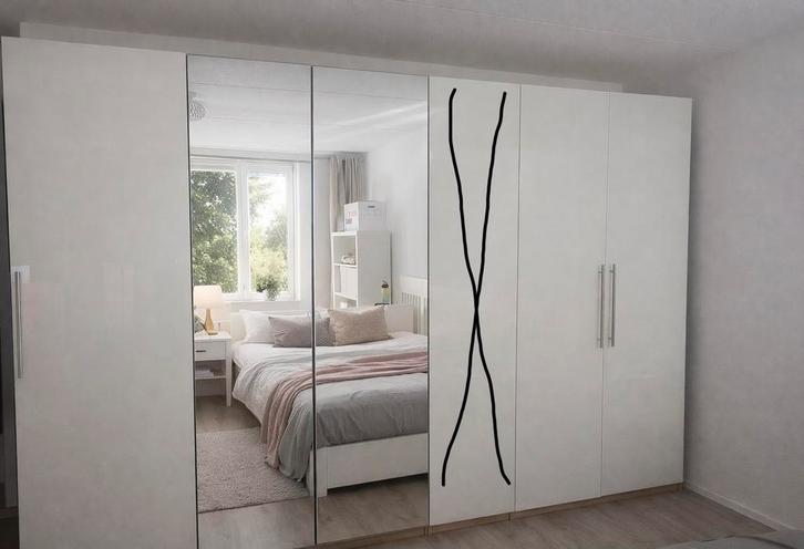 IKEA Pax Kast 3-delig met spiegeldeur en lades, Huis en Inrichting, Kasten | Kledingkasten, Gebruikt, 200 cm of meer, 200 cm of meer