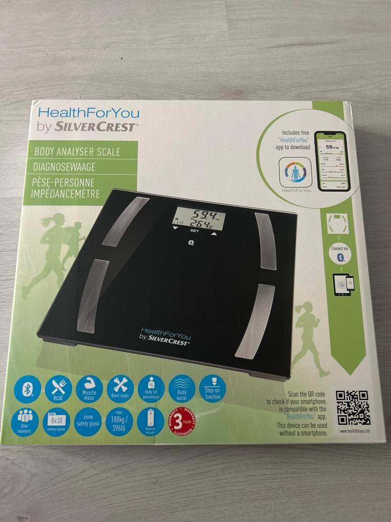 Silvercrest Personenweegschaal met App-Connect, Witgoed en Apparatuur, Weegschalen, Ophalen, 1 tot 500 gram, Nieuw, 100 kg of meer