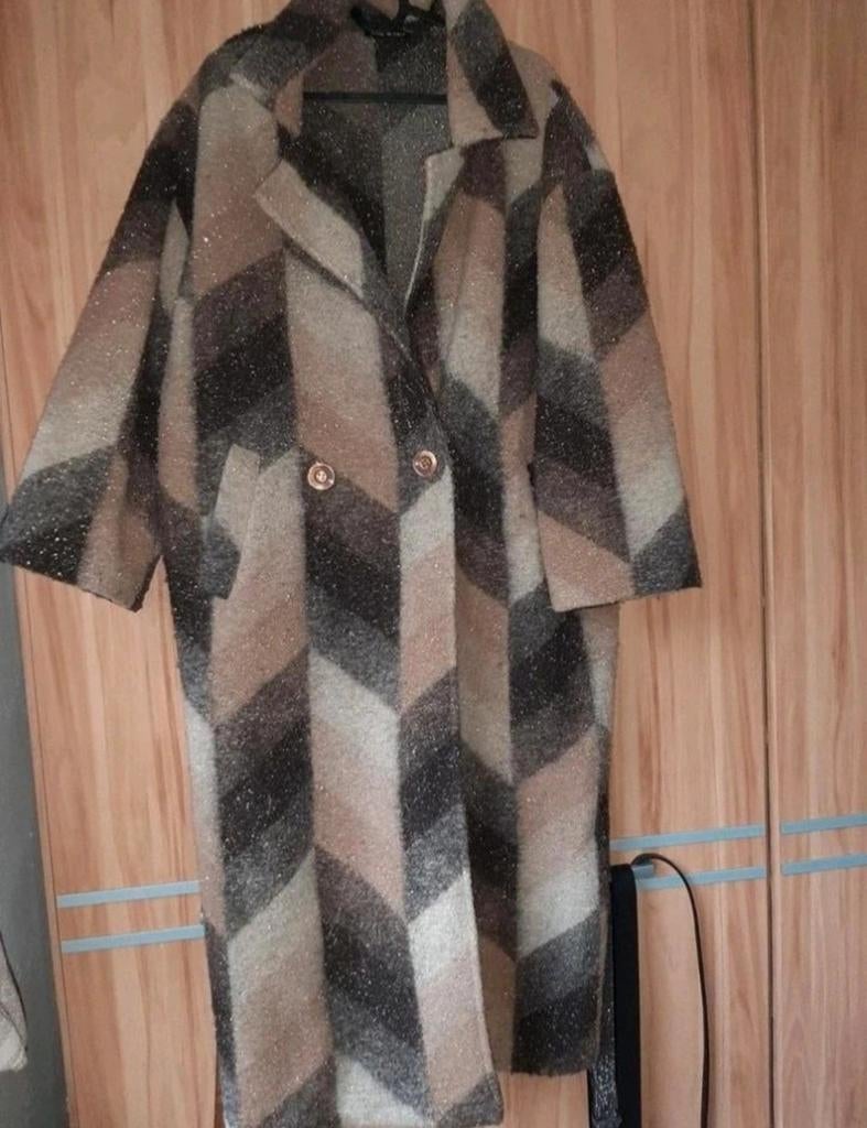 Jas met geometrisch patroon - Maat XL, Kleding | Dames, Jassen | Winter, Bruin, Maat 46/48 (XL) of groter, Ophalen of Verzenden