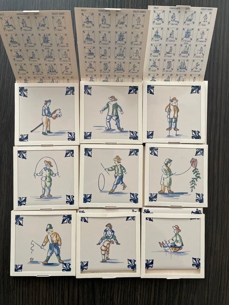 Set van 9 KLM Business Class Delfts Blauw Tegeltjes, Antiek en Kunst, Antiek | Wandborden en Tegels, Ophalen of Verzenden
