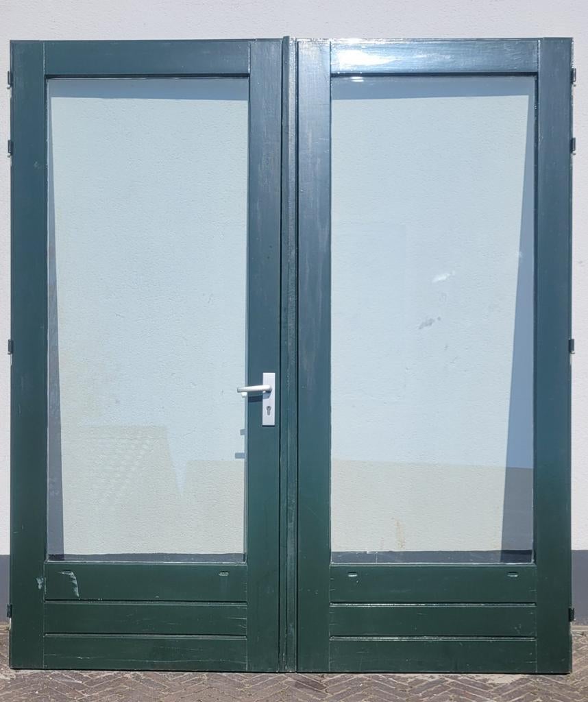 Set hardhouten openslaande tuindeuren / dubbele deuren, Ophalen, Gebruikt, Buitendeur, Glas