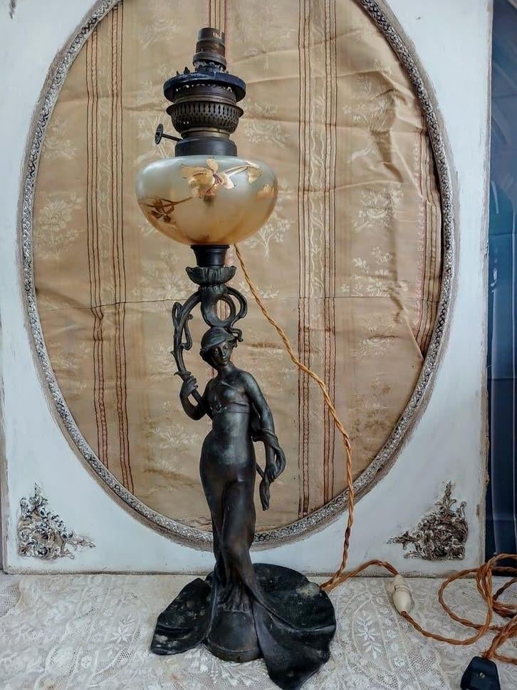 Antieke staande Franse Art Nouveau lamp..., Verzenden