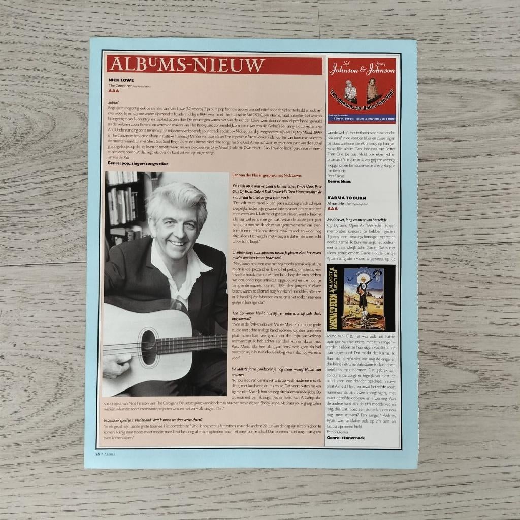 Nick Lowe 1-pagina tijdschrift artikel ALOHA magazine, Verzenden, Zo goed als nieuw, Boek, Tijdschrift of Artikel