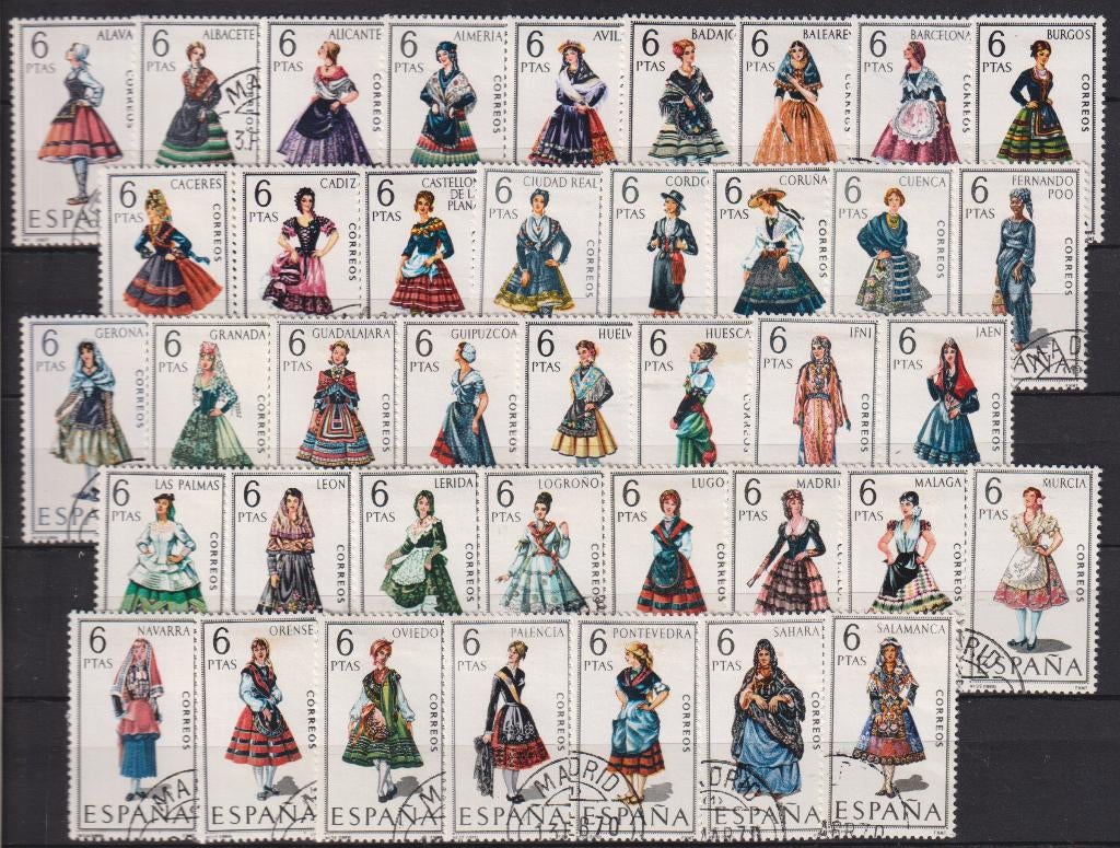 Spanje 1969 Stads klederdrachten, Postzegels en Munten, Postzegels | Thematische zegels, Gestempeld, Overige thema's, Verzenden