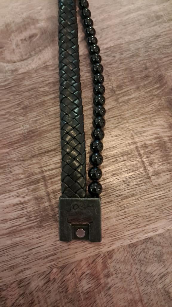 Josh Leren Armband met Kralen - Zwart, Zwart, Leer, Ophalen of Verzenden, Zo goed als nieuw