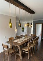 Unieke handgemaakte hanglamp van wijnflessen, Ophalen, Gebruikt, Glas, 75 cm of meer
