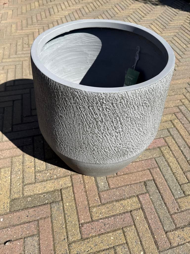 Grote Nieuwe grijze bloempot 'Outdoor Living' - Fiberclay, Ophalen, Overige materialen, Rond, Nieuw