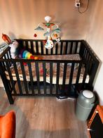 Zwarte houten tweeling box, Ophalen, Gebruikt, Rechthoekig, Boxkleed