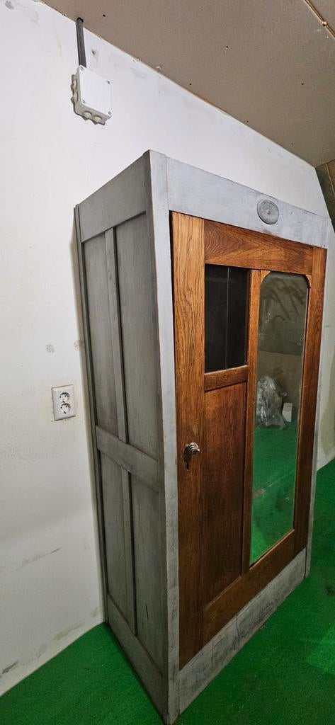 Antieke kast met spiegel en glas - opknapper, Antiek en Kunst, Ophalen