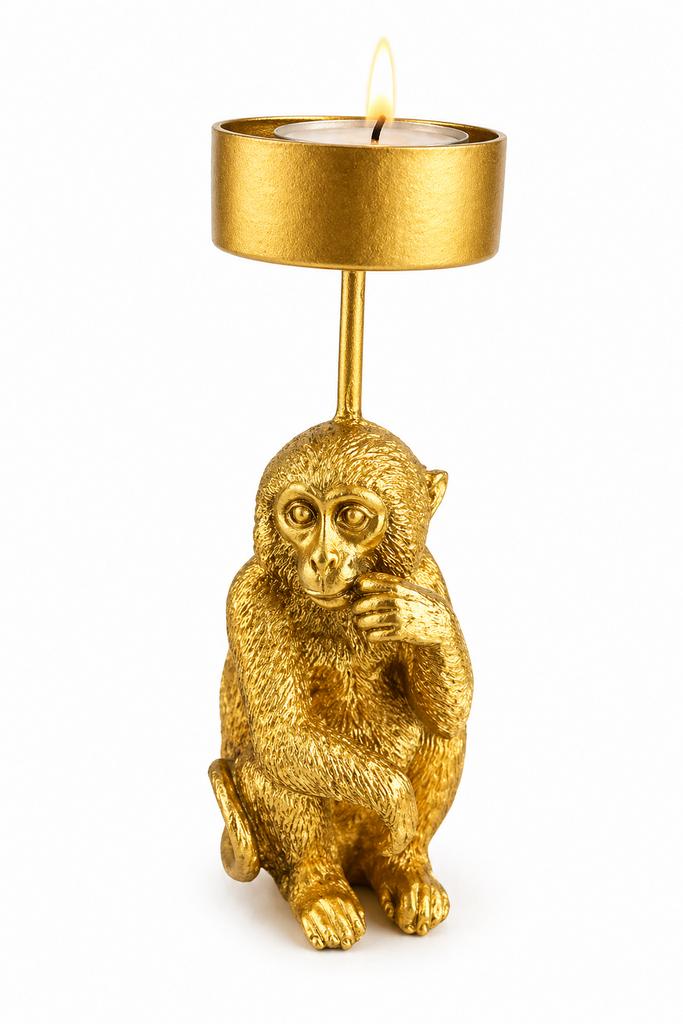 Theelichthouder aap - goud - 6.5x5.5x14.3 cm, Overige materialen, Overige kleuren, Ophalen of Verzenden, Zo goed als nieuw