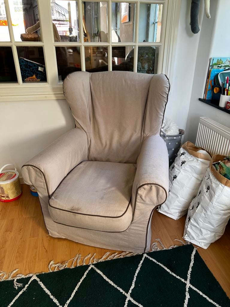 IKEA Strandmon oorfauteuil - Beige, Ophalen, Gebruikt, 75 tot 100 cm, Riviera Maison