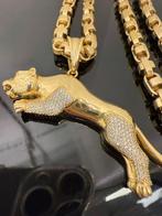 Prachtige 14 karaats gouden monte Carlo ketting met panter, Ophalen of Verzenden, Goud