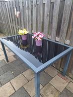 Mooie tuintafel met glasplaat - 170x90x76 cm, Tuin en Terras, Ophalen of Verzenden, Gebruikt, Rechthoekig, Metaal