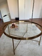 MOET SNEL WEG Moderne gouden glazen salontafel - topstaat, Huis en Inrichting, Tafels | Salontafels, Ophalen, Rond, 50 tot 100 cm