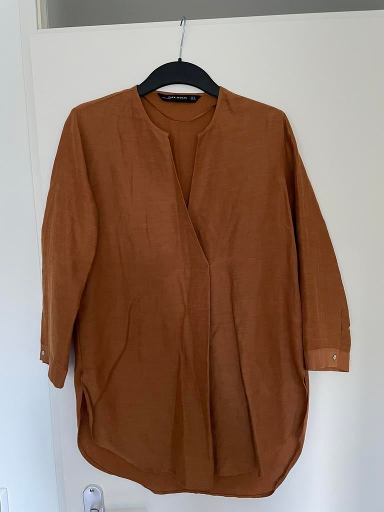 Cognac/roestkleur tuniek/ blouse van zara maat S, Kleding | Dames, Blouses en Tunieken, Ophalen of Verzenden, Zo goed als nieuw