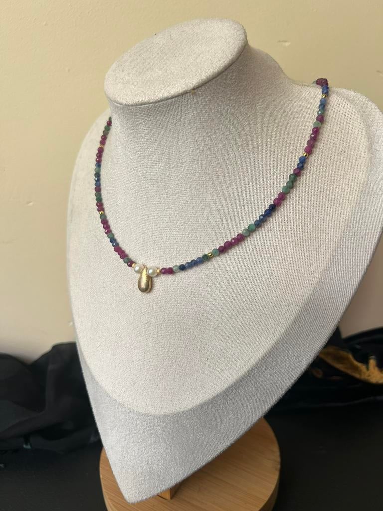 Robijn smaragd saffier AKOYA zoutwater parel beschermt uniek, Sieraden, Tassen en Uiterlijk, Kettingen, Nieuw, Ophalen of Verzenden