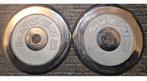 2x10kg zilverkleurige gietijzeren halterschijven 30mm: 20kg, Sport en Fitness, Ophalen, Gebruikt, Benen, Halterschijven