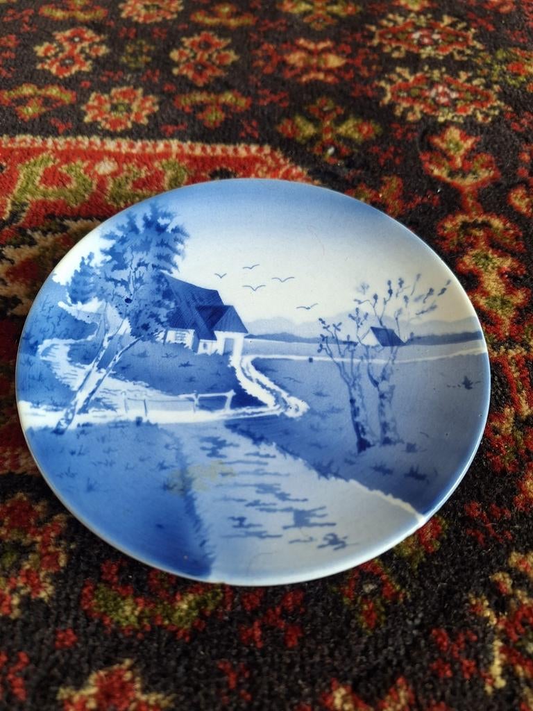 Vintage Delfts Blauw wandbord met Hollands landschap (7), Ophalen of Verzenden