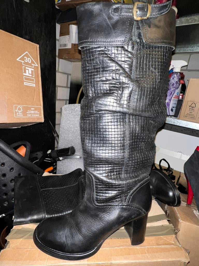 Dr Adam’s knielaarzen, zwart leer, blokhak, 40, izgs, Kleding | Dames, Schoenen, Ophalen, Zo goed als nieuw, Zwart