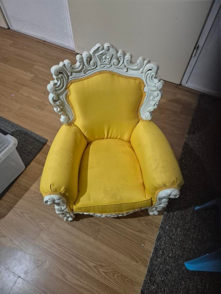 Unieke Barok Kinderstoel - Geel met Wit, Kinderen en Baby's, Kinderstoelen, Gebruikt, Overige typen, Ophalen of Verzenden