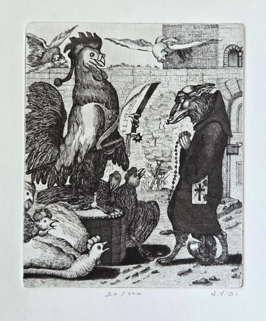 Exlibris / Ex libris N. Yanakiev, Reinaert de Vos, Antiek en Kunst, Kunst | Etsen en Gravures, Verzenden