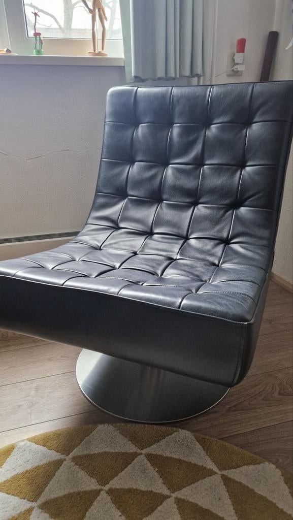 Echt zwart leren Kuka lounge draaistoel, Ophalen, Gebruikt, Zwart, Leer