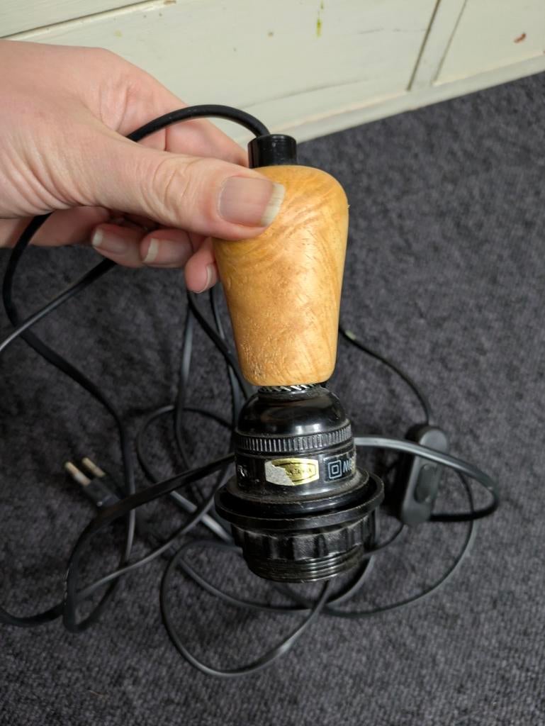 Retro houten lamp fitting met lang snoer, 30 tot 60 watt, Gebruikt, Overige typen, Retro