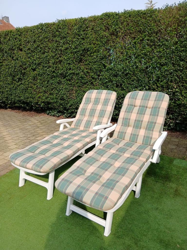 2 Tuin Ligbedden inclusief kussens, Tuin en Terras, Ophalen, Gebruikt, Kunststof, Verstelbaar