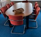 Vergadertafel met 8 stoelen - Oranje/Blauw, gebruikt, Huis en Inrichting, Tafels | Eettafels, Ophalen, Gebruikt, Vijf personen of meer