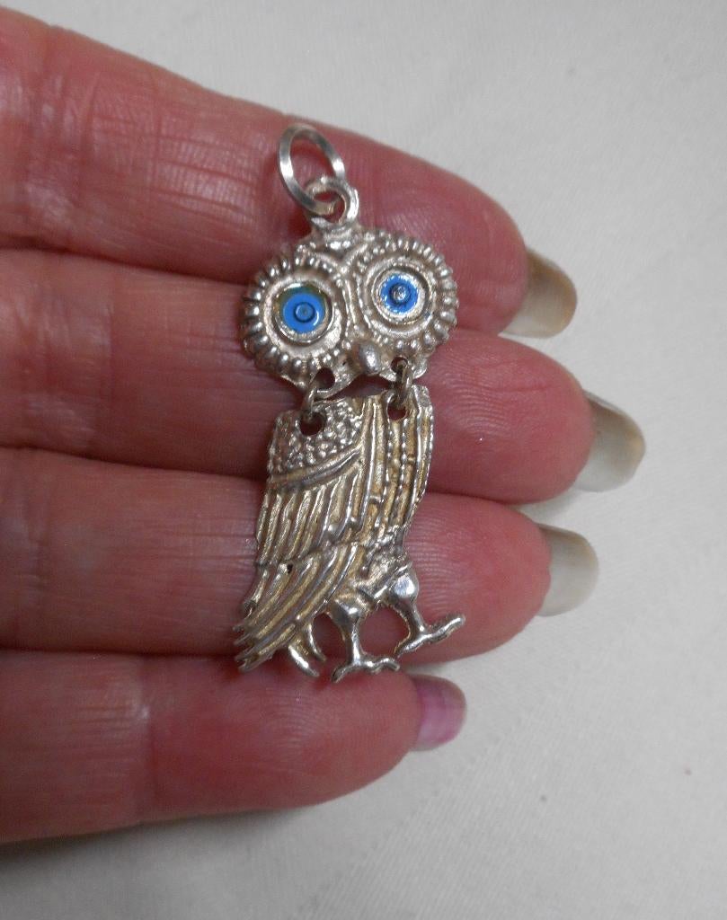 Zilveren vintage uil hanger nr.655, Gebruikt, Verzenden, Zilver, Dier