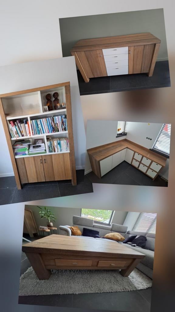 Eikenhouten meubelset, Huis en Inrichting, Kasten | Boekenkasten, Ophalen, Met deur(en), 100 tot 150 cm, Eikenhout