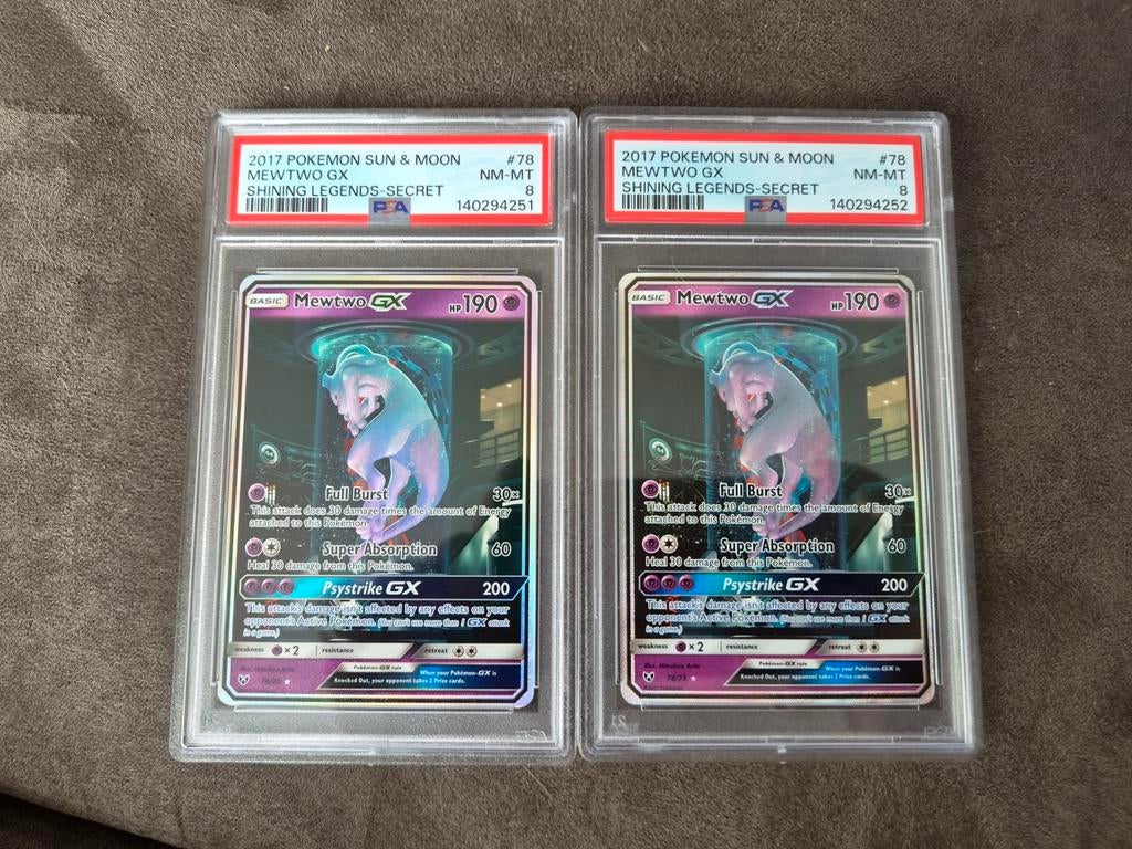 Mewtwo Mewtube Shining Legends PSA 8 pokemon kaart, Ophalen of Verzenden, Zo goed als nieuw