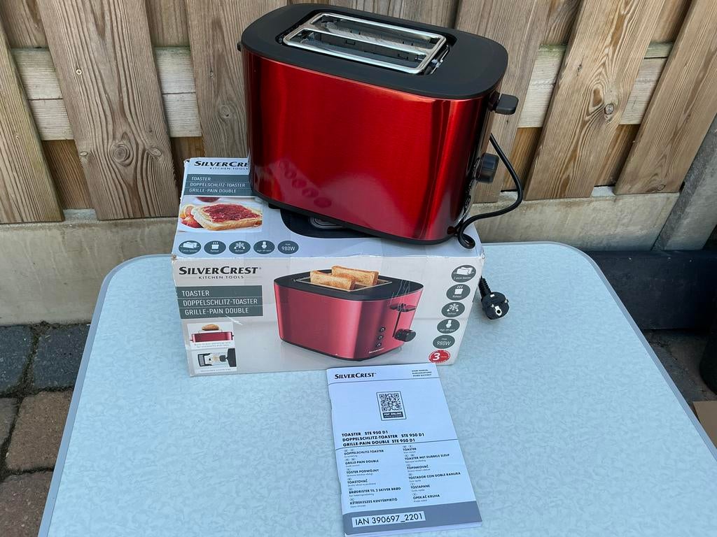 Nieuwe Silvercrest broodrooster - Rood, Witgoed en Apparatuur, Broodroosters, Ophalen of Verzenden, Nieuw, Uitneembare kruimellade