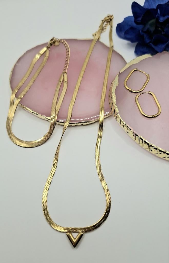 Gouden Moederdag Sieradenset: Ketting, Armband & Oorbellen, Nieuw, Ophalen of Verzenden, Goud, Overige materialen